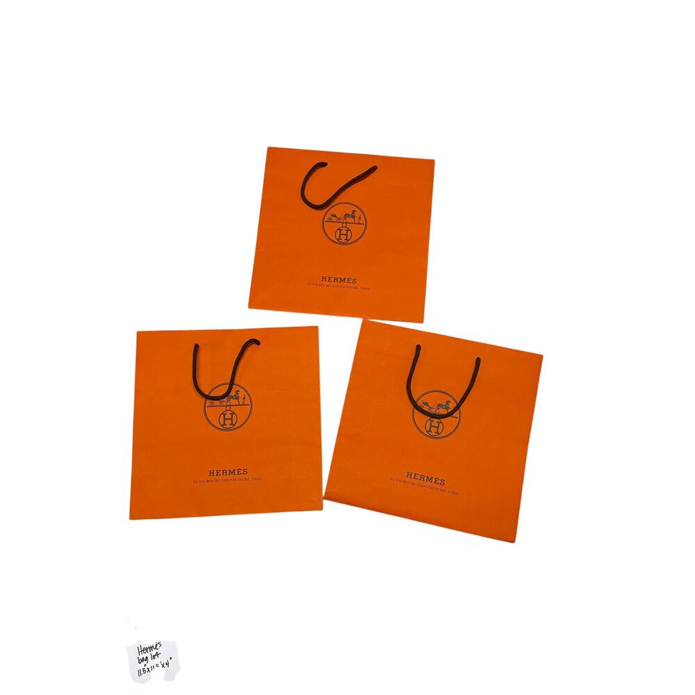 Hermès Paris Orange Shopping Gift Bags Lot of 3 11.5x11.5x4 Authentic Boutique